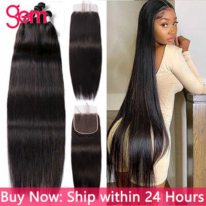 30 Inches of Straight Hair Peruvian Bundles with Closure