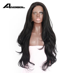 Long Wavy 1# Black Synthetic Lace Front Wig (LATASH)