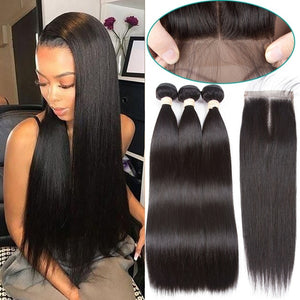 Open image in slideshow, Malaysian Human Hair Bundles With Closure 8-24inch
