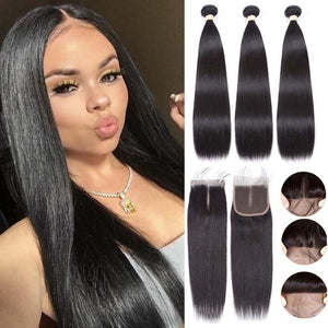 Malaysian Human Hair Bundles With Closure 8-24inch