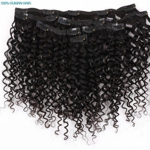 Brazilian Kinky Curly Clip In Human Hair Extension 7 set pieces